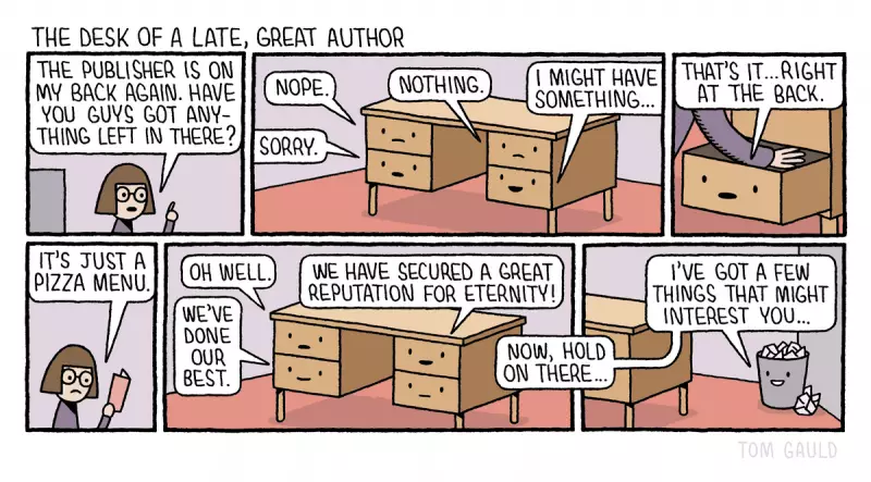 Tom Gauld's Poignant Tribute: Peeking Into the Desk of a Departed Literary Legend