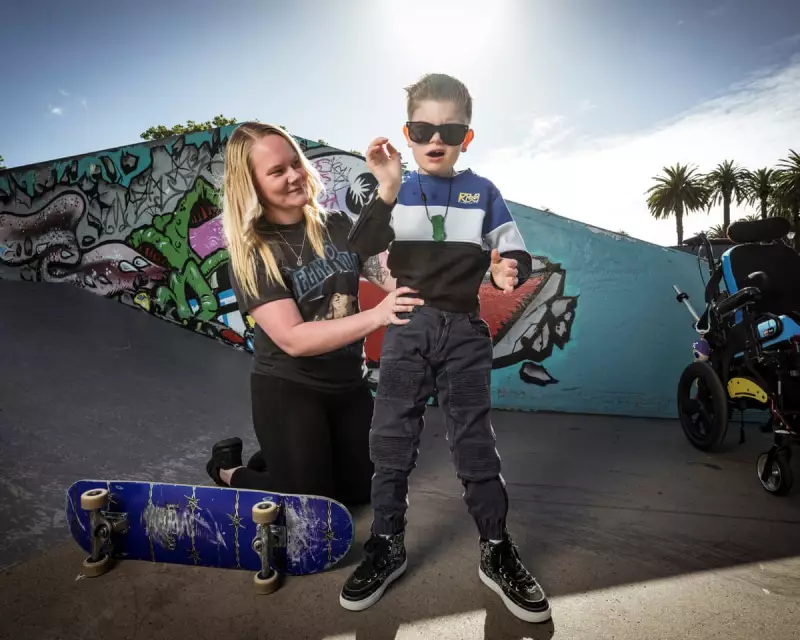 Eight-year-old Lloyd Pinn finds pure joy in skateboarding with adaptive frame