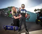 Eight-year-old Lloyd Pinn finds pure joy in skateboarding with adaptive frame
