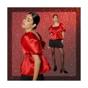 Nobody's Child Red Satin Nova Top: The Perfect Festive Top for Jeans