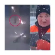 Ukrainian cleaner, 59, barely flinches as Russian drone explodes metres away