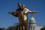 Golden 'Titanic' Statue of Trump and Epstein Erected on National Mall