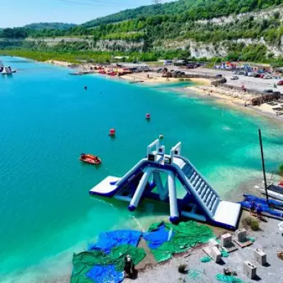Bright Blue Lake with Aqua Park 40 Mins from London for Family Fun
