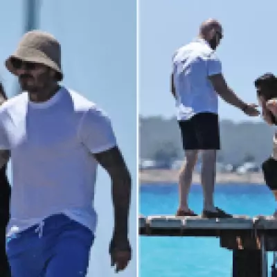 Victoria Beckham Avoids Dangerous Slip in Heels on Ibiza Rocks