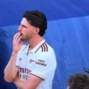 Declan Rice Reacts to West Ham Relegation During Arsenal Title Celebrations
