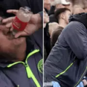 Man City fan with Arsenal bottle spotted again during Everton draw