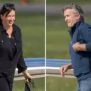Miranda Hart Arrives for Celebrity Traitors with Husband Richard Fairs