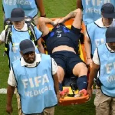 Man Utd's Ugarte stretchered off in tears as Uruguay exit World Cup