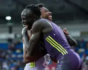 Gout Gout flies home for third in 150m behind Lyles, breaks national record