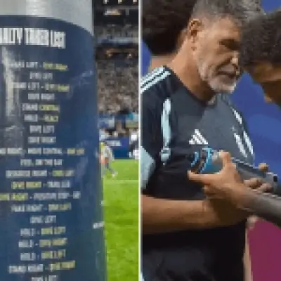 Argentina players laugh at Pickford's penalty cheat sheet on water bottle