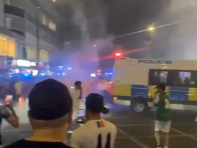 Riot police deployed on Edgware Road after Morocco World Cup exit
