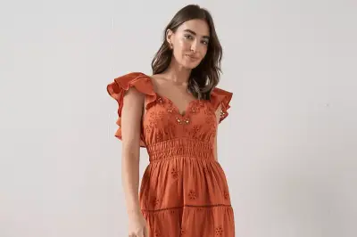 Very Embellished Frill Sleeve Brown Midaxi Dress: A Style Review
