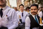Chaotic scenes at Soho's 2026 Waiters' Race and Village Fête captured