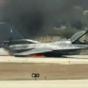 F-16 fighter jet bursts into flames after crash landing at Zakynthos airport