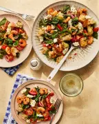 Quick prawn and feta saganaki salad recipe for a summery dish