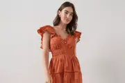 Very Embellished Frill Sleeve Brown Midaxi Dress: A Style Review