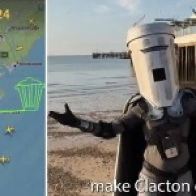 Pilot draws giant bin in sky over Clacton ahead of Farage by-election