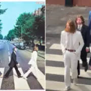 Beatles Biopic Stars Recreate Iconic Abbey Road Crossing Photo