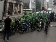 Lime Street in London clogged by dozens of Lime e-bikes